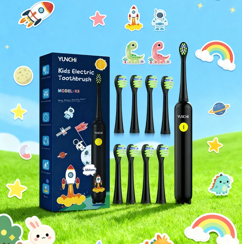 Детская электрическая зубная щетка Yunchi с мягкой щетиной для детей Sonic Clean Teeth, перезаряжаемая от USB, с 2-минутным таймером