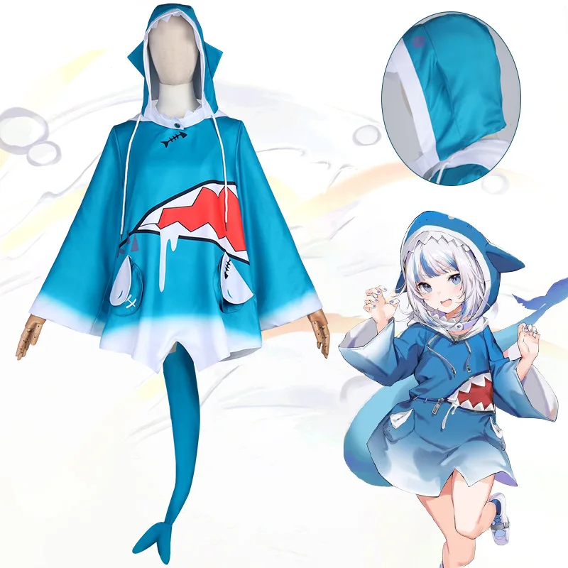 Hololivevtuber Виртуальный прямой потоковый хост Gawugula Shark Cos Костюм Аниме Косплей Костюм