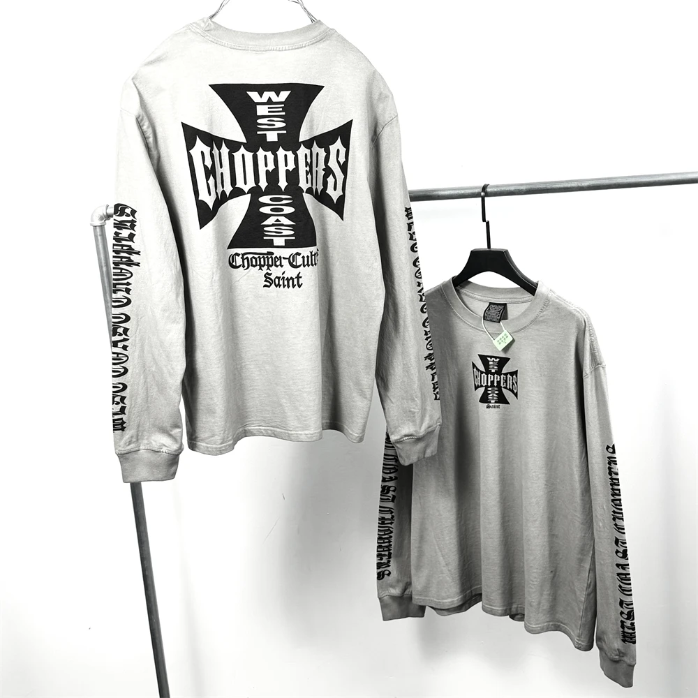 Фото Футболка с длинными рукавами Washed Ash SAINT West Coast Choppers, мужские и женские футболки с крестообразным принтом, футболки №3