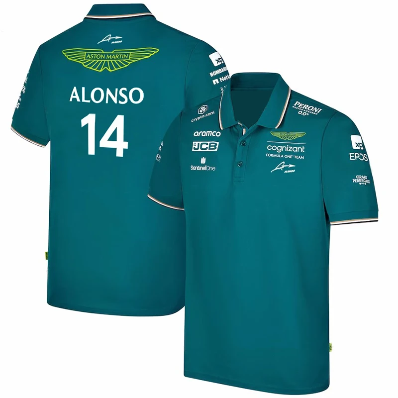 Для Aston Martin 14 Alonso Driver 2023 F1 гоночная команда Мотоспорт рубашка поло для мужчин женщин фанаты дышащий топ с коротким рукавом