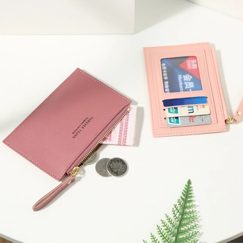 Tempat Kredit Kartu ID Uang Tunai Ritsleting PU Wanita Pria Hadiah Bisnis Mini Warna