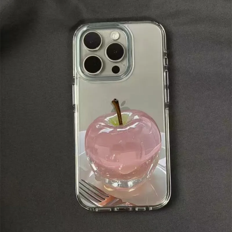 Фото Прозрачный чехол для телефона для iPhone 16E 16 15 14 13 12 11 8 7 X XS XR Mini Pro Max Plus INS Crystal Pink Apple Print Прозрачный чехол №2