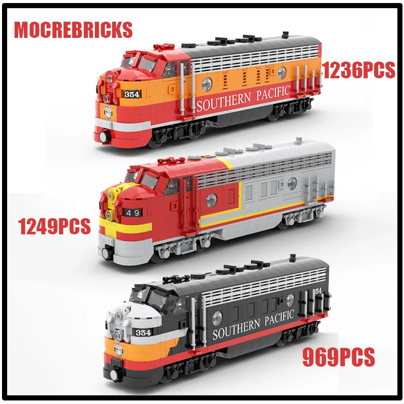 Строительные блоки MOC, паровоз ATSF EMD F7, сборка, модель поезда с дистанционным управлением, кирпичи, игрушки, набор головоломок «сделай сам», рождественские подарки