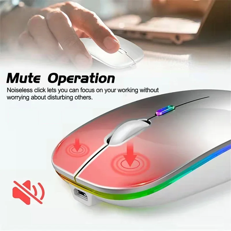 Фото Перезаряжаемая беспроводная мышь Bluetooth 2,4 ГГц USB RGB 1600DPI Мышь для MacBook планшета компьютера ноутбука ПК мыши №4