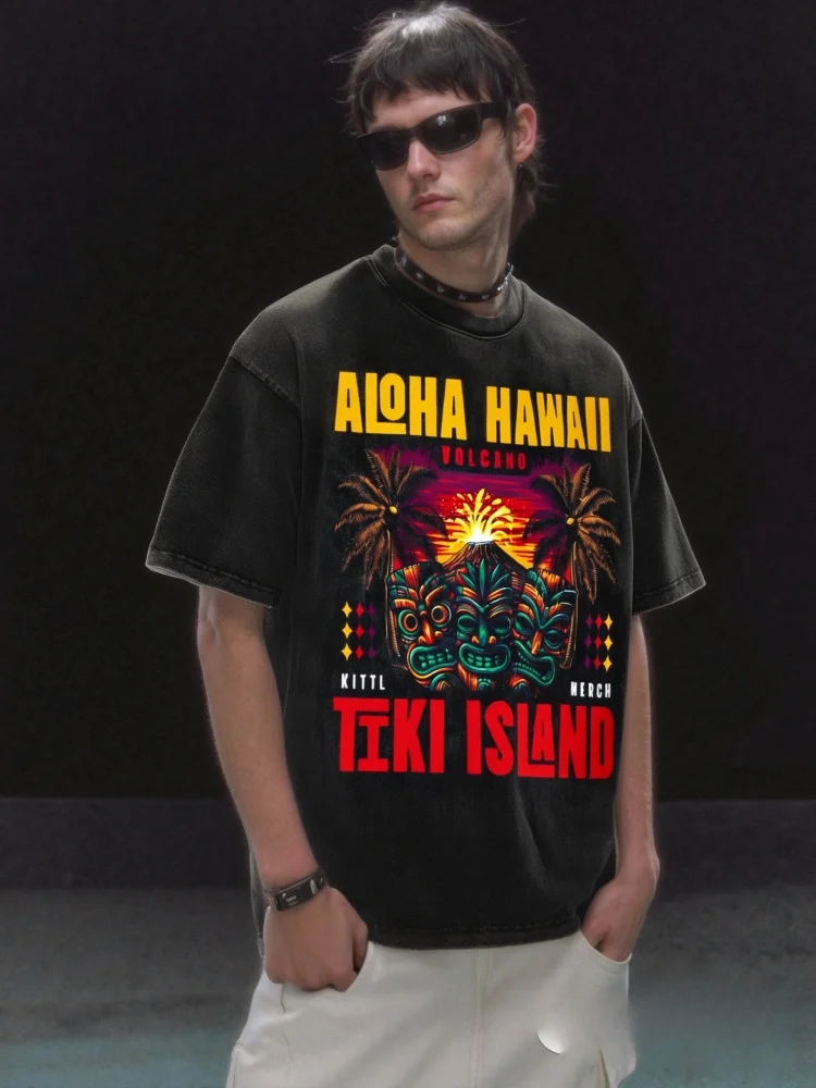 Футболки с принтом Aloha Hawaii Tiki, модная мужская одежда, летние футболки с короткими рукавами и круглым вырезом, богемные пляжные топы с маской