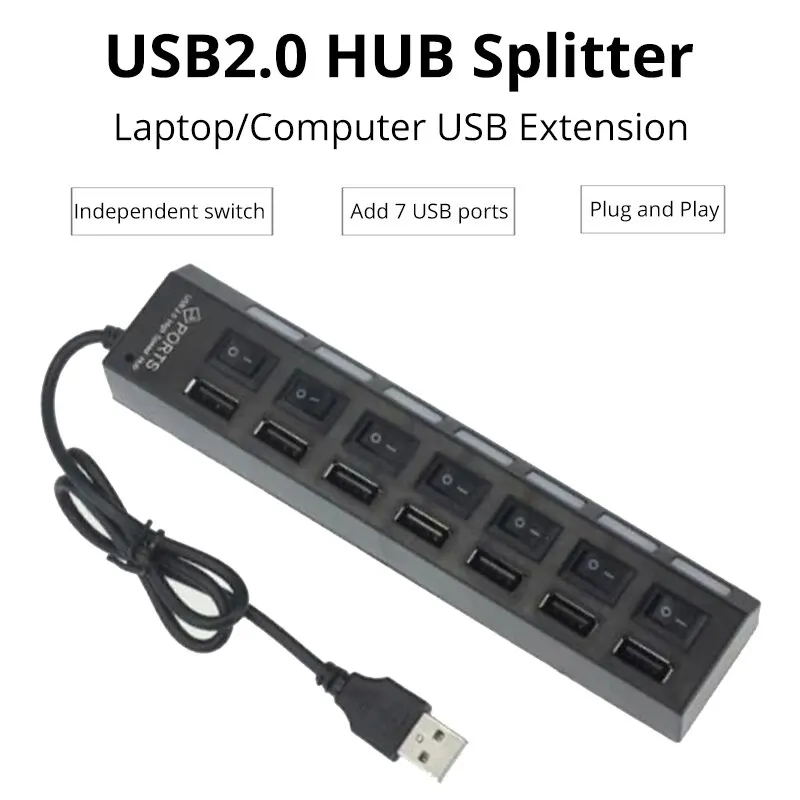 Новый 7-портовый с независимым переключателем USB2.0 разделитель расширитель 1 перетаскивание 7 многопортовый концентратор Поддержка USB устройств, таких как аудио мышь