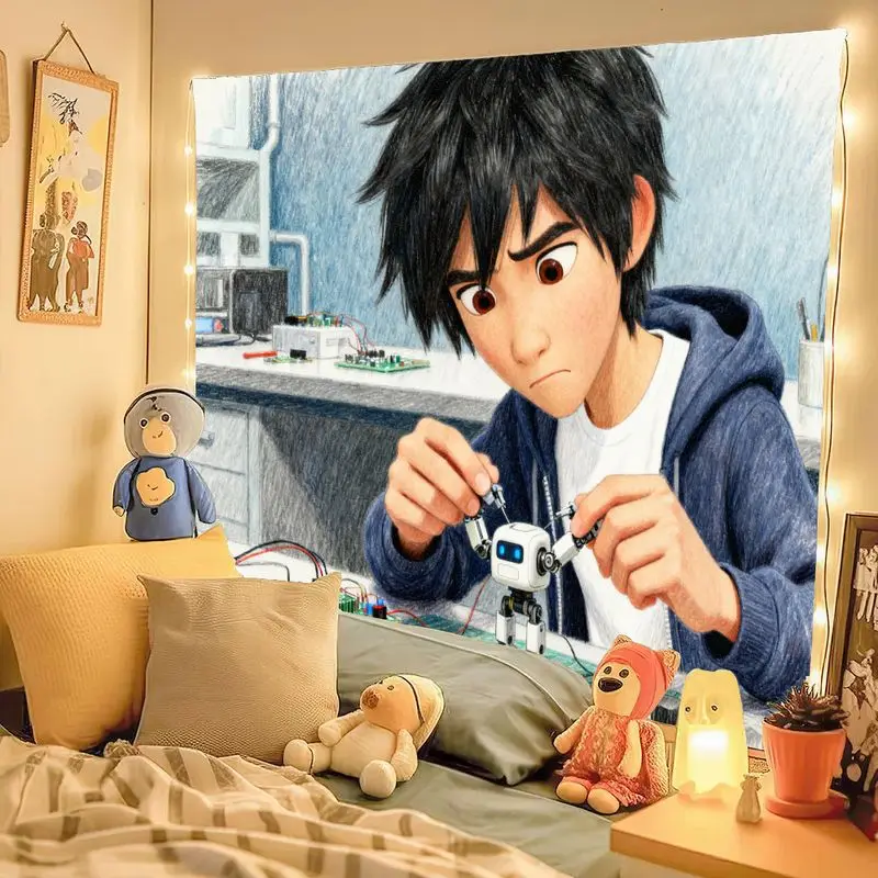 Фото 1 шт., гобелен Big Hero 6 Hiro Hamada Robotics, современная наука, техническое настенное искусство, декор комнаты в общежитии, подарок для любителей аниме-инженерии №3