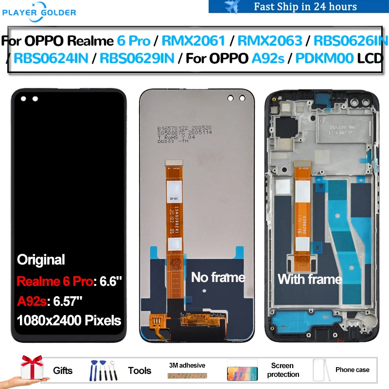 Оригинальный ЖК-дисплей для OPPO Realme 6 Pro A92s RMX 2061 RMX2063 PDKM00 Pantalla, сенсорная панель, дигитайзер экрана в сборе, ремонт ЖК-дисплея