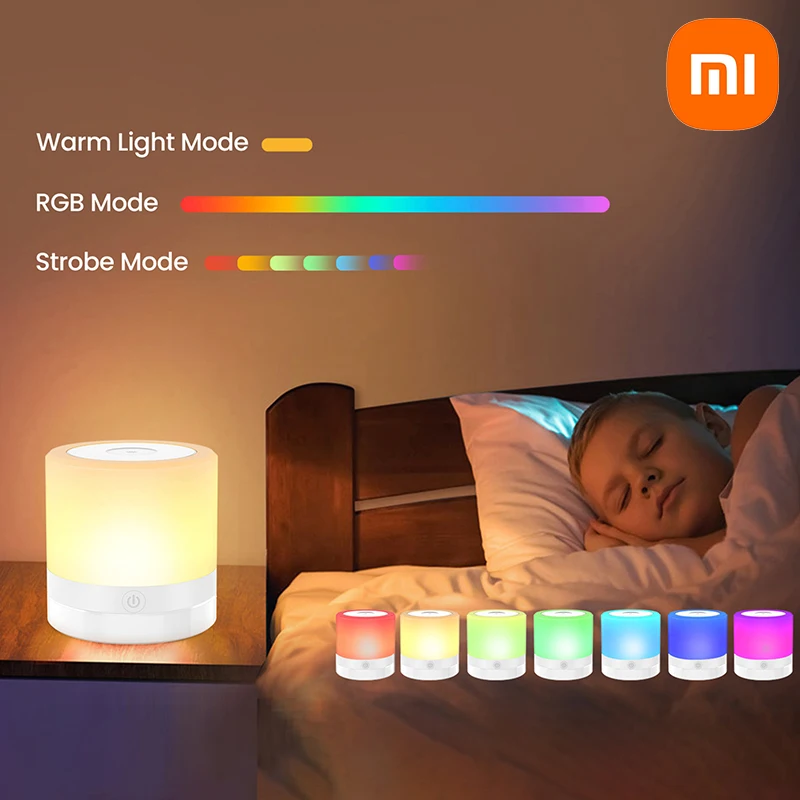 Фото Настольная лампа Xiaomi с сенсорным управлением, прикроватные светильники, светодиодный ночник с USB-зарядкой, прикроватная Настольная лампа для спальни, гостиной №2