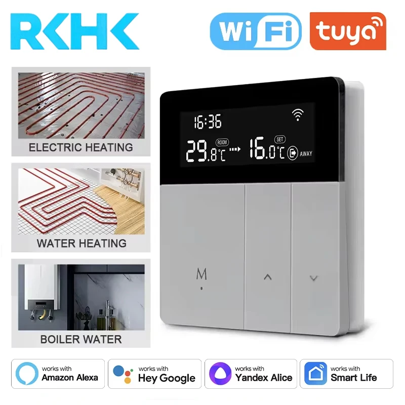Умный термостат Tuya Wi-Fi, электрический подогрев пола TRV, водяной газовый котел, температура, голосовой пульт дистанционного управления для Google Home Alexa