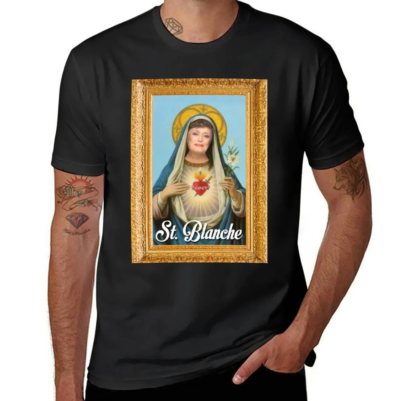 St. Blanche - футболка Golden Girls, черные футболки с животным принтом для мальчиков, спортивные фанаты, корейские модные тяжелые футболки для мужчин