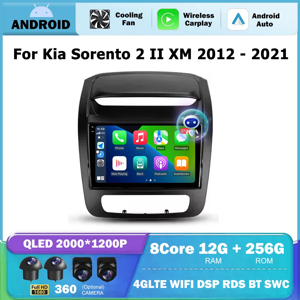 9-дюймовый для Kia Sorento 2 II XM 2012-2021 Android Авто Авто Радио Навигация GPS Стерео Видеоплеер Головное устройство BT DSP No 2 Din
