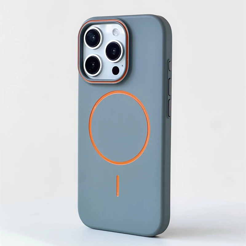 Фото Магнитный чехол MagSafe с рельефным цветом для iPhone 16, 16 pro max 14 15 Pro 13 12, ультратонкий жесткий чехол для ПК с беспроводной зарядкой №2