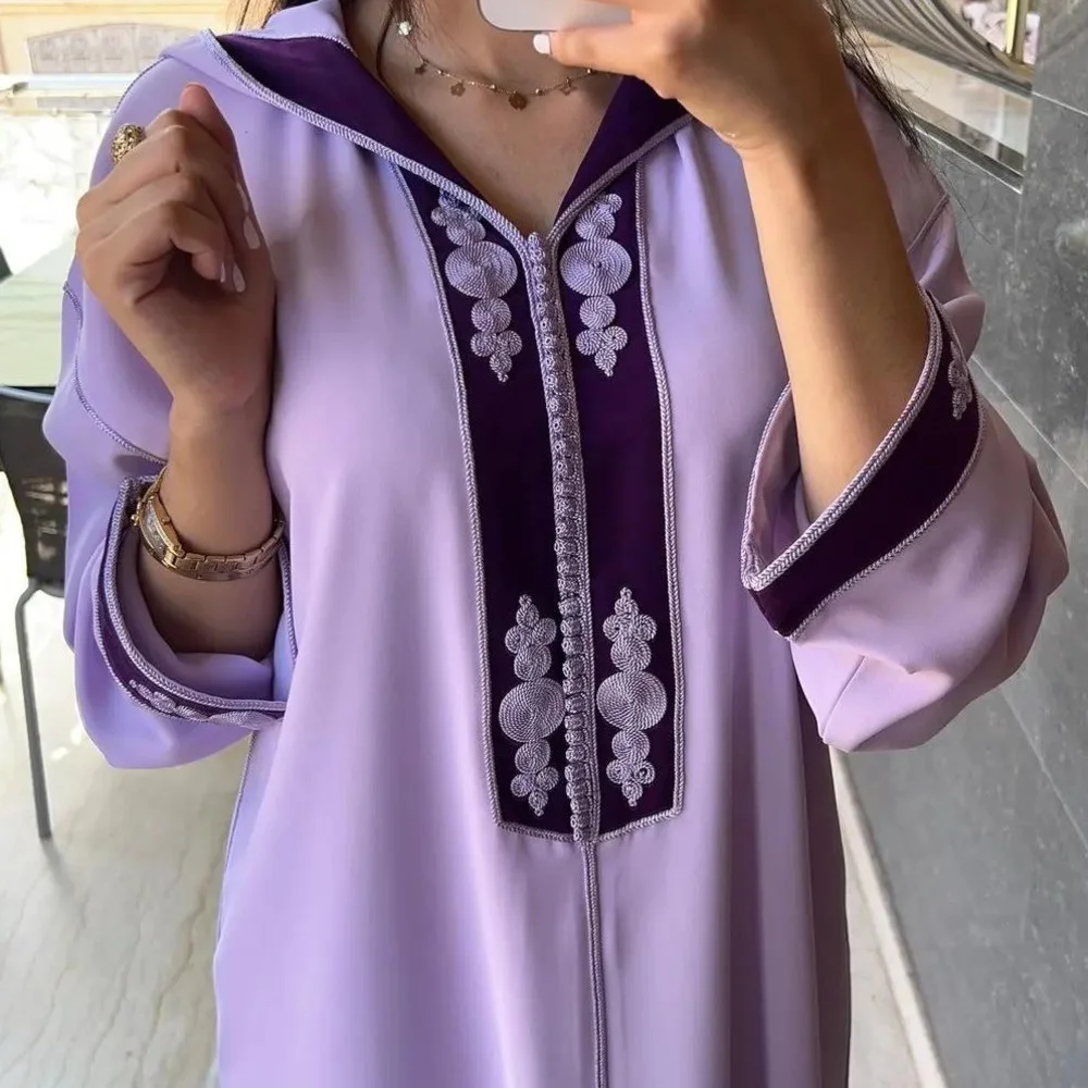 Фото Abaya для женщин Дубай с капюшоном Jellaba Abaya Gurban с длинными рукавами марокканский турецкий Халат Свободный кафтан муслиновая женская одежда №3