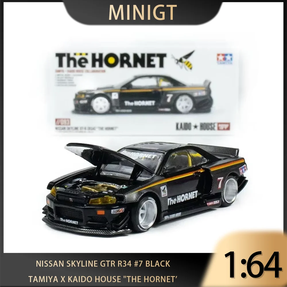 Kaido House MINIGT Tamiya 1:64 Skyline GTR R34 Литая под давлением модель автомобиля из сплава Hornet, коллекция ограниченной серии, Рождественский подарок