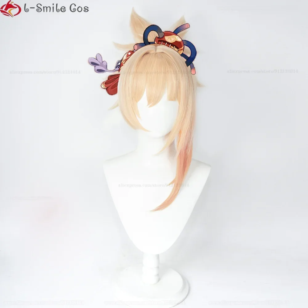 Фото Парики для косплея игры Genshin Impact Yoimiya, длина 50 см, парики для косплея Yoimiya, термостойкие волосы, вечерние женские парики в стиле аниме + шапочка для парика №4