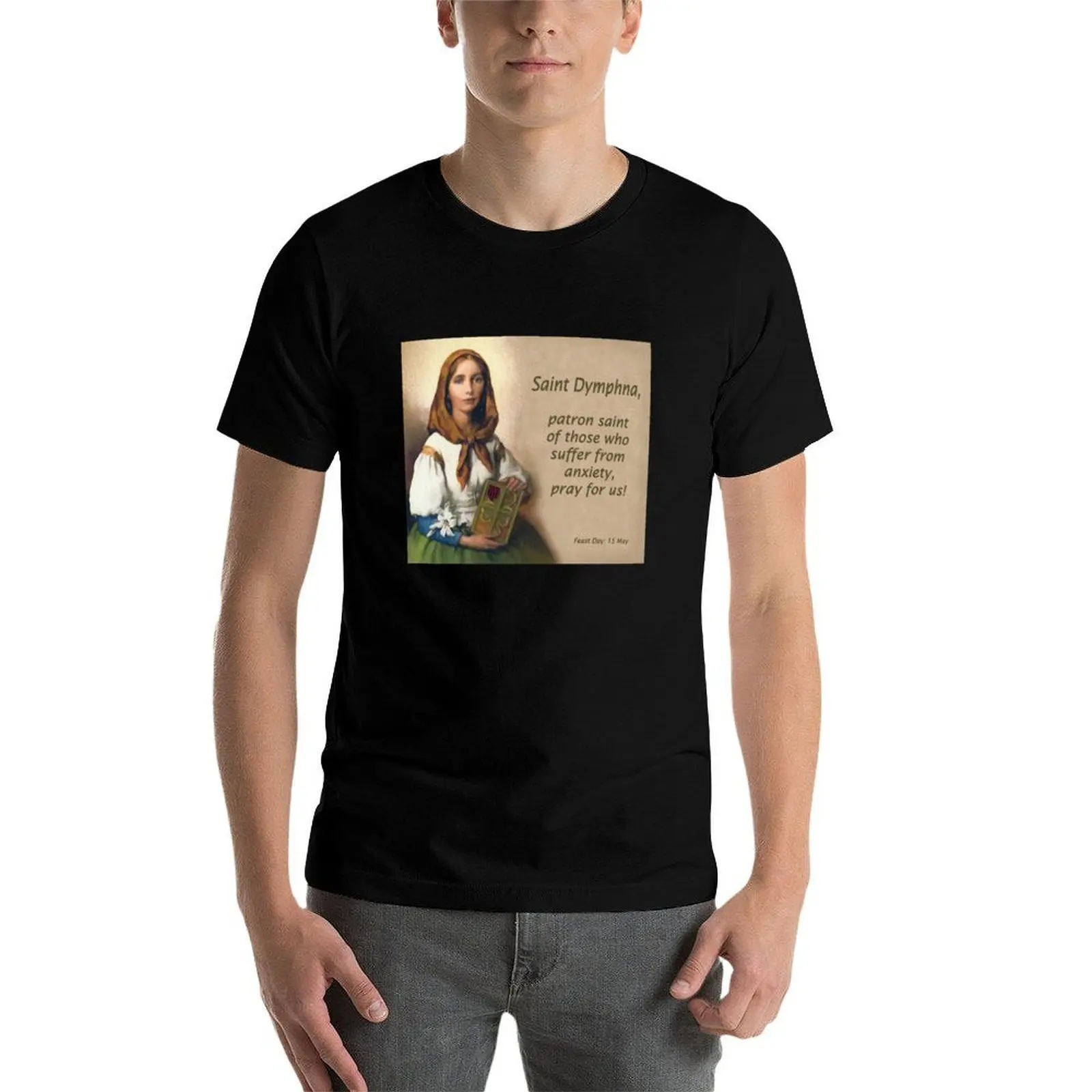 Фото Saint Dymphna, Patron Saint of Those Suffering from Anxiety Футболка мужская футболка хлопковая футболка высокого качества мужская дизайнерская футболка №4