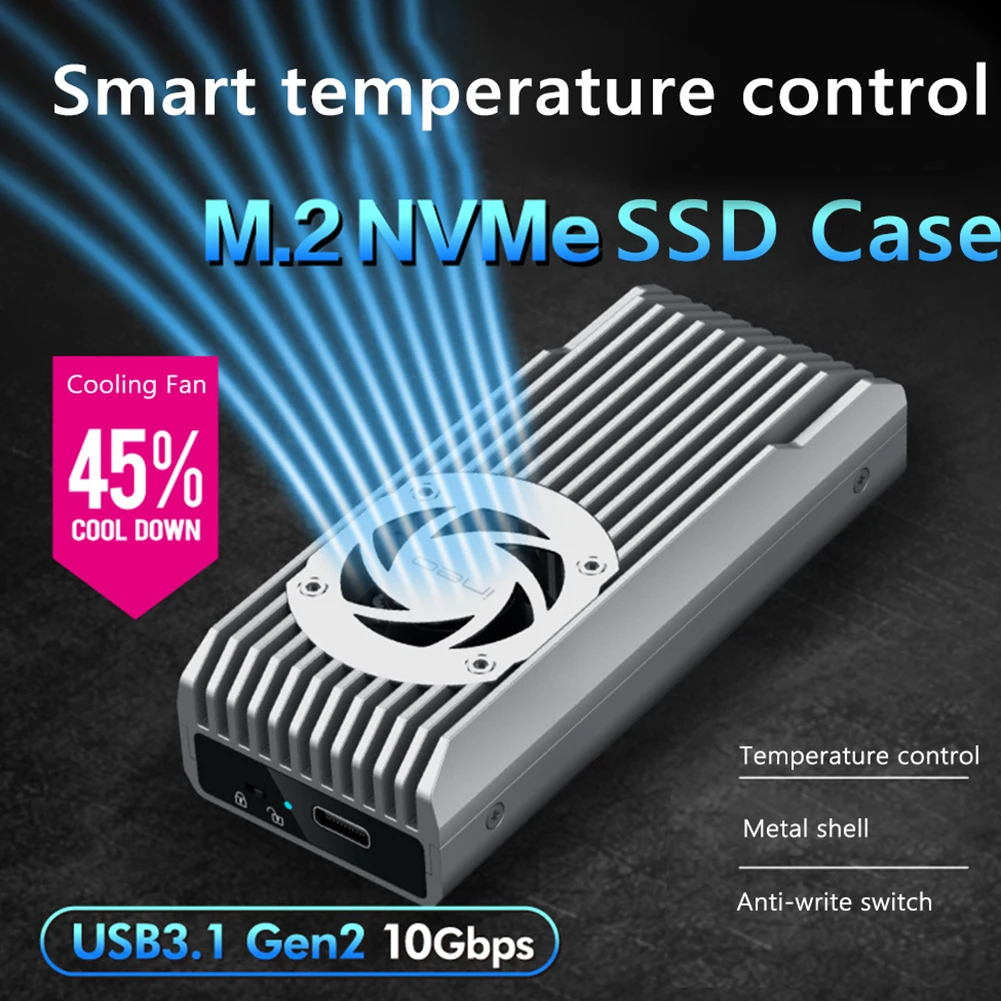 10 Гбитс M2 SSD фонарь встроенный охлаждающий вентилятор M.2 NVMe фонарь USB3.1 Gen2 Type-C M.2 NVME SSD фонарь поддержка 2230 2242 2260 2280 (art.: 3920c67b3f3cf) - 3920c67b3f3cf