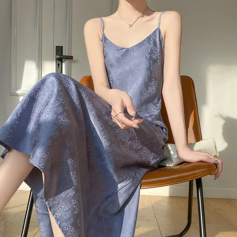 -платье ajustado con tirantes finos para mujer, falda larga de seda satinada con temperamento, элегантное, жаккардовое, Verano (art.: 3920cd9c8fd36) - 3920cd9c8fd36