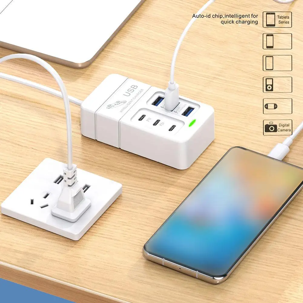 Зарядное устройство с 6 USB-портами и поддержкой быстрой зарядки, 35 Вт