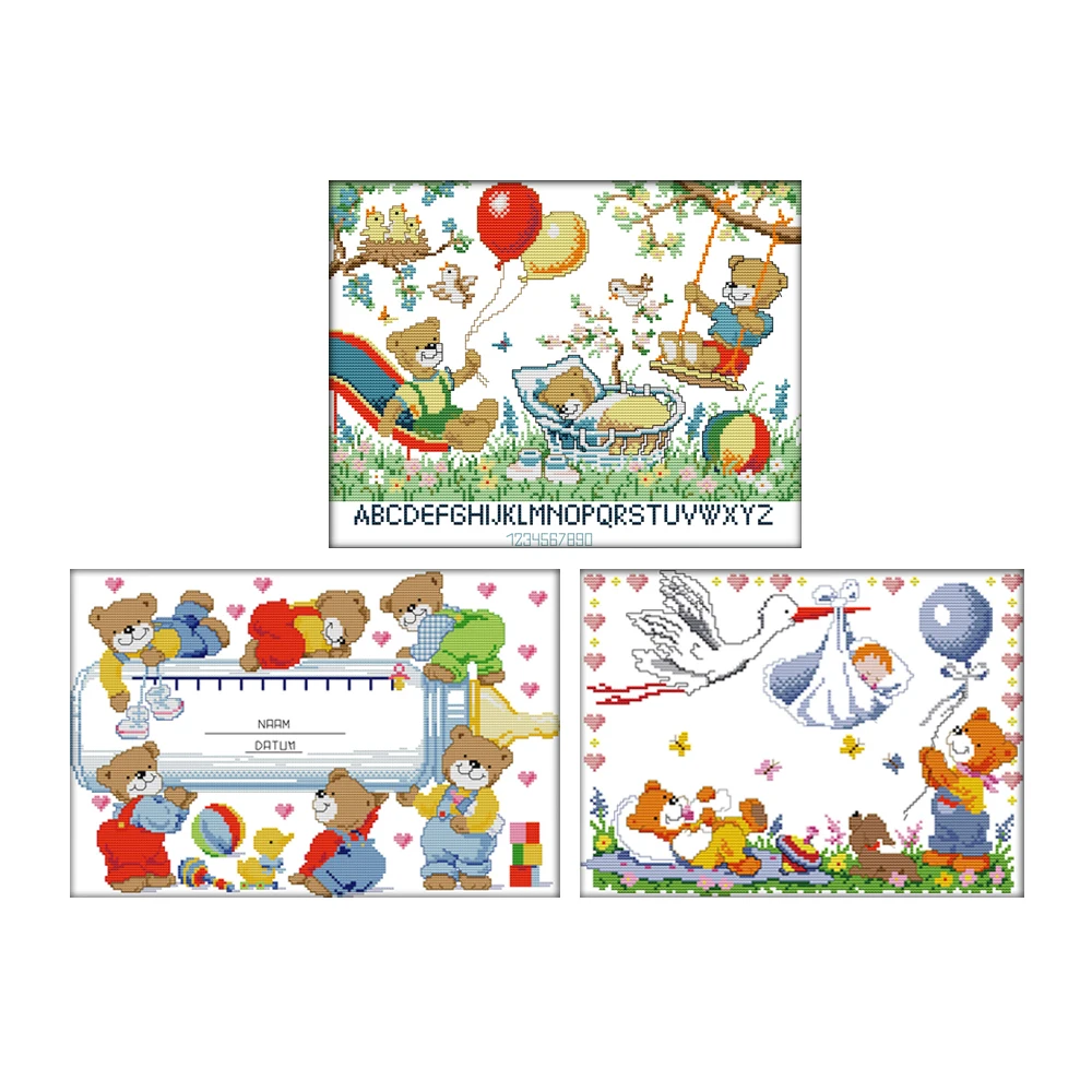 Joy Sunday Little Bear Record Growth Bear Paradise Angel Baby Coming C071, K754, K756, Baby Bear Вышивка крестиком Искусство, ремесла и шитье
