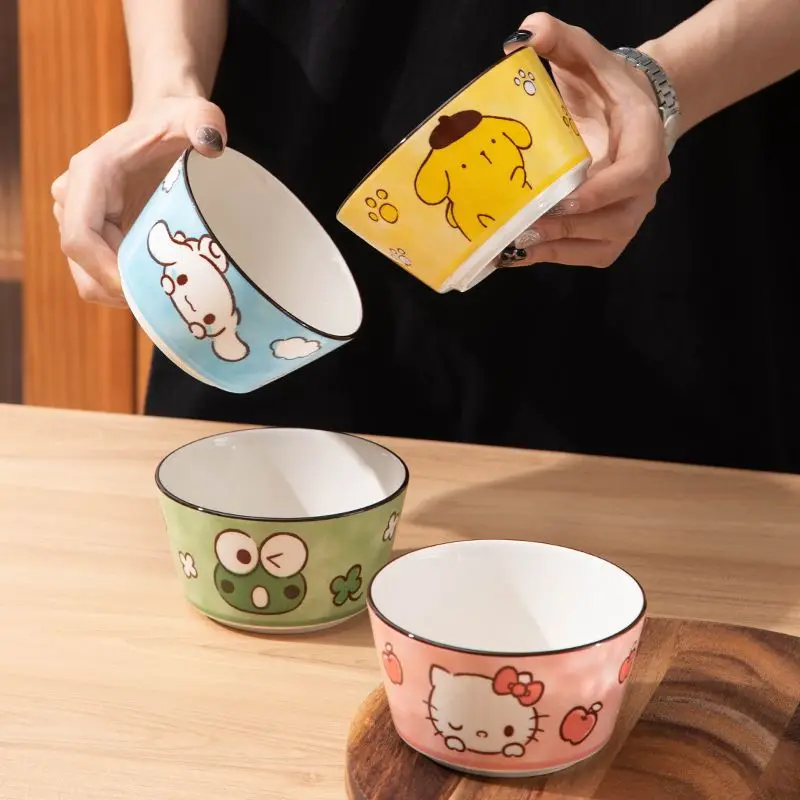 Столовые приборы в стиле аниме Cinnamoroll Sanrio, Hello Kitty Kawaii Милая мультяшная миска Pompompurin креативная керамическая десертная утолщенная миска игрушки