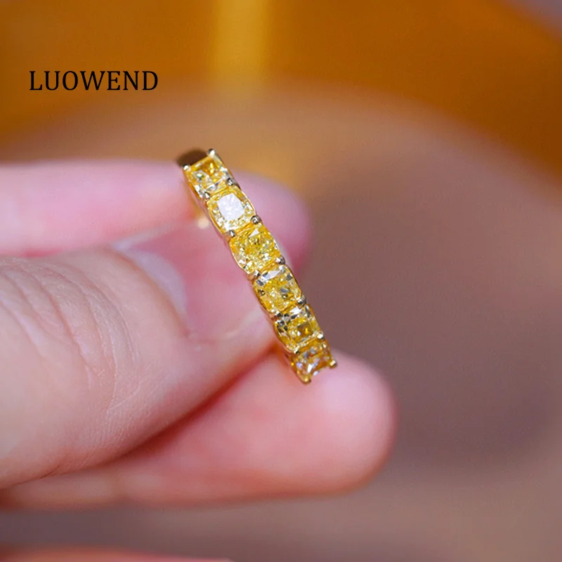 Кольца LUOWEND из 100% желтого золота 18 карат, роскошный классический дизайн, кольцо с настоящим натуральным желтым бриллиантом 1,20 карата для женщин, свадебные украшения