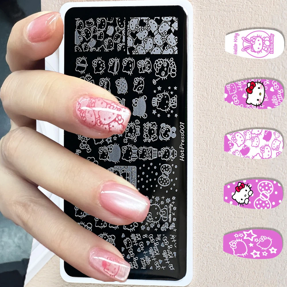 1 шт., штамповочная пластина «Hello Kitty», наклейки для ногтей Sanrio Hello Kitty Kuromi, мультяшный аниме-дизайн для шаблонов ногтей, наклейка, декор (art.: 3920ccc89702e) - 3920ccc89702e