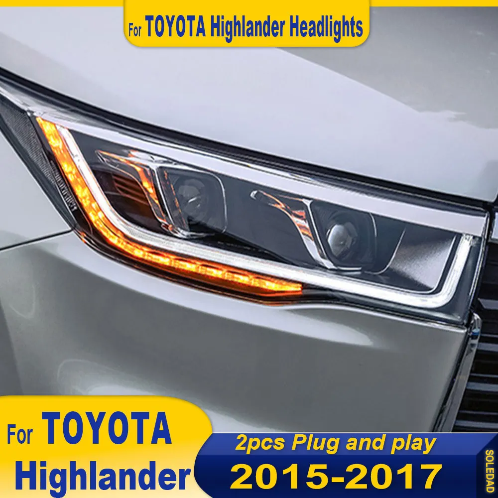 Фото Для фар Toyota Highlander 2015 2016 2017, Highlander, светодиодные фары DRL, аксессуары для линз проектора Plug and play №2