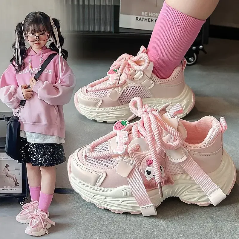 Летняя детская повседневная спортивная обувь Sanrio Kawaii для девочек и мальчиков, милые дышащие сетчатые кроссовки Kuromi, подарки, игрушки
