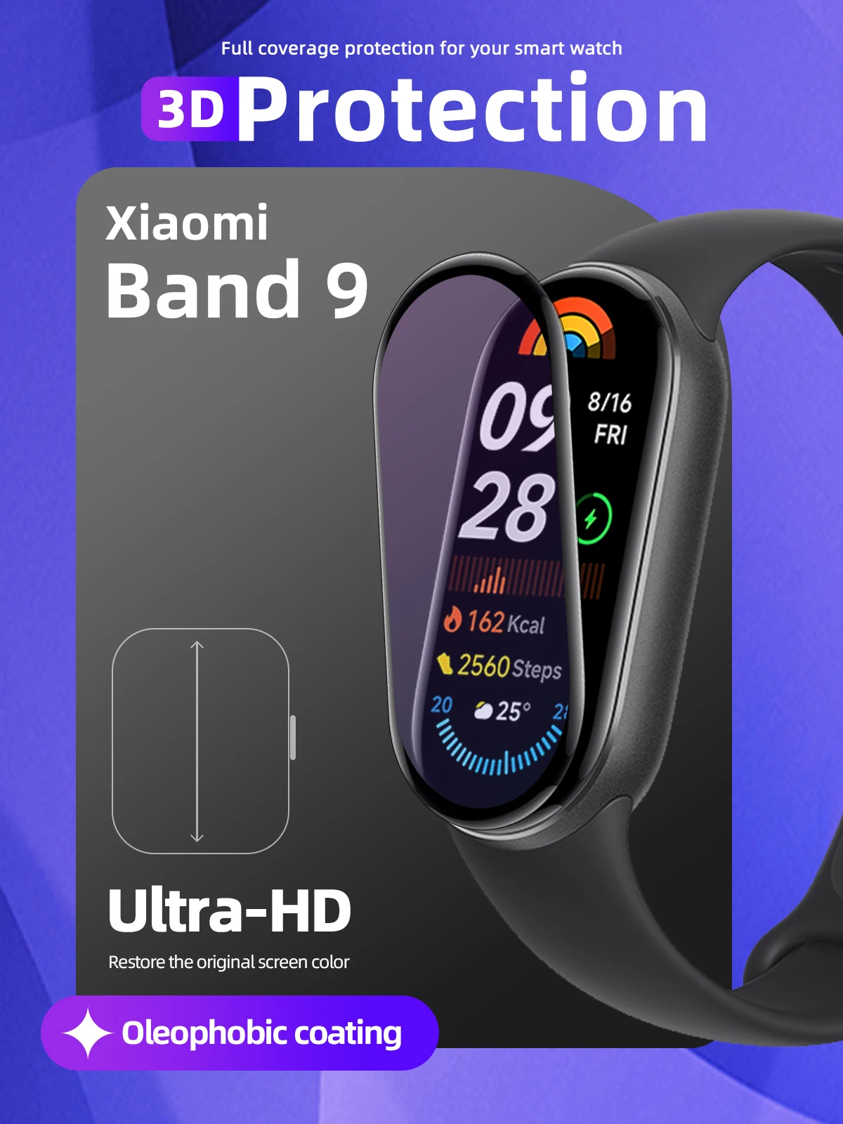Защитная пленка для экрана Xiaomi Mi Band 9, защитная пленка HD с полным покрытием из ТПУ и защитой от царапин, аксессуары для Miband 9 (не стекло)