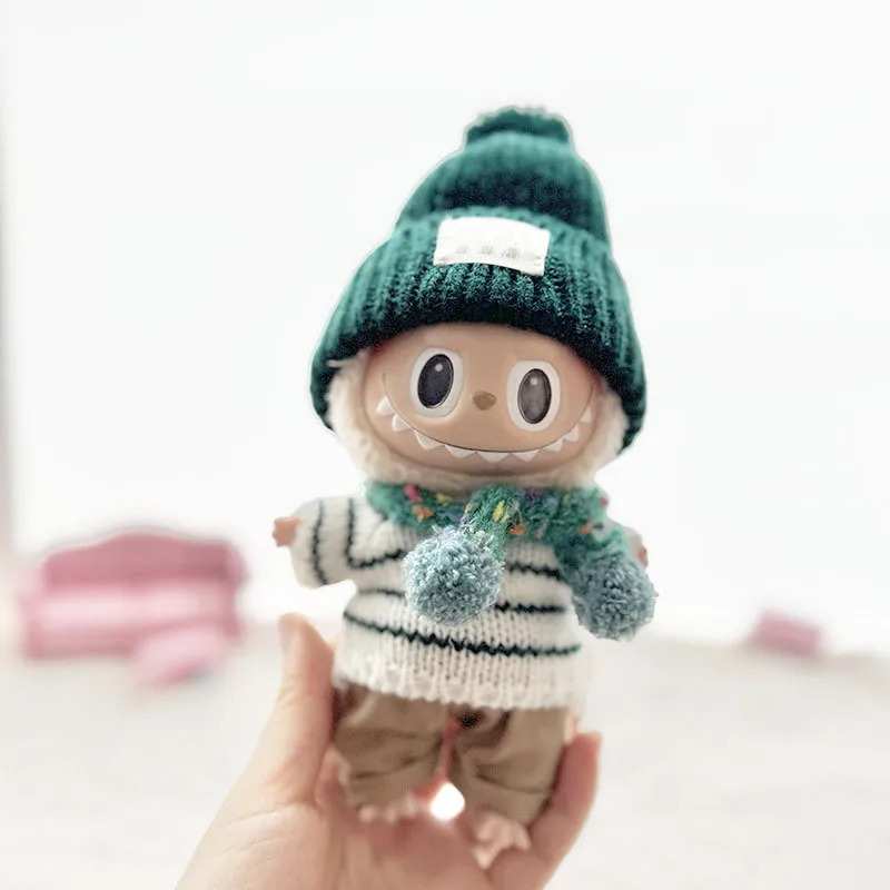 Одежда для кукол Labubu I II 15 см17 см, милый вязаный комплект шляпы с зеленым кроликом, корейские аксессуары Kpop Exo, одежда, плюшевая кукольная одежда (art.: 3920cc886899e) - 3920cc886899e