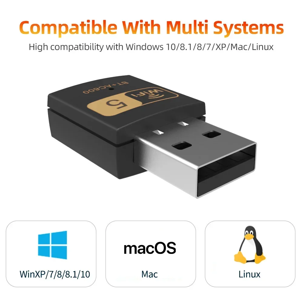 Фото Высококачественный беспроводной USB-адаптер, 600 Мбит/с, Wi-Fi-ключ, Bluetooth-совместимый беспроводной USB-адаптер Wi-Fi №2
