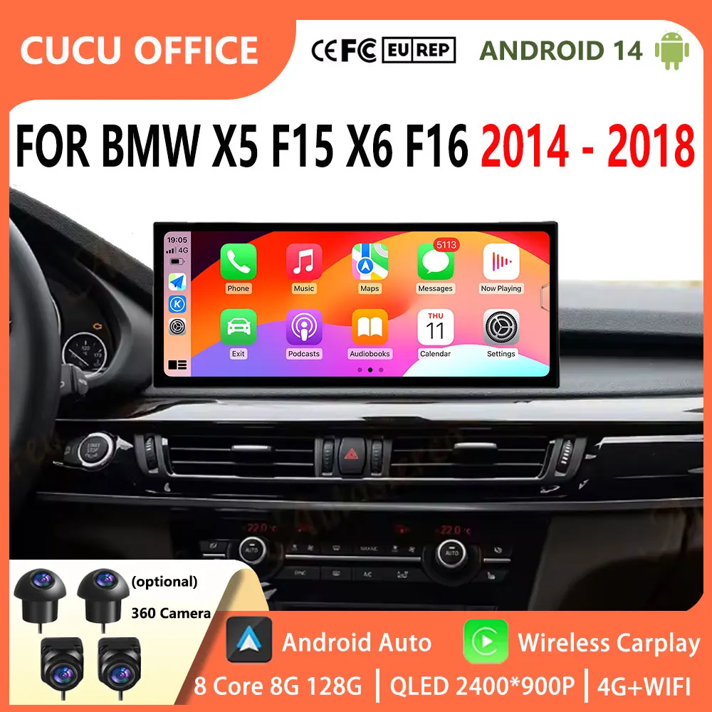 Автомобильный радиоприемник для BMW X5 F15 X6 F16 2014-2018 NBT/EVO, мультимедийный плеер, Android 14, GPS-навигация, 4G, Wi-Fi, Carplay, автоинструменты