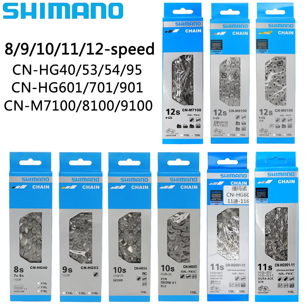 Велосипедная цепь SHIMANO HG HG53 HG54 HG95 HG601 HG701 HG901 M8100 M9100 9/10/11/12 скоростей 116L 126L для шоссейного велосипеда MTB