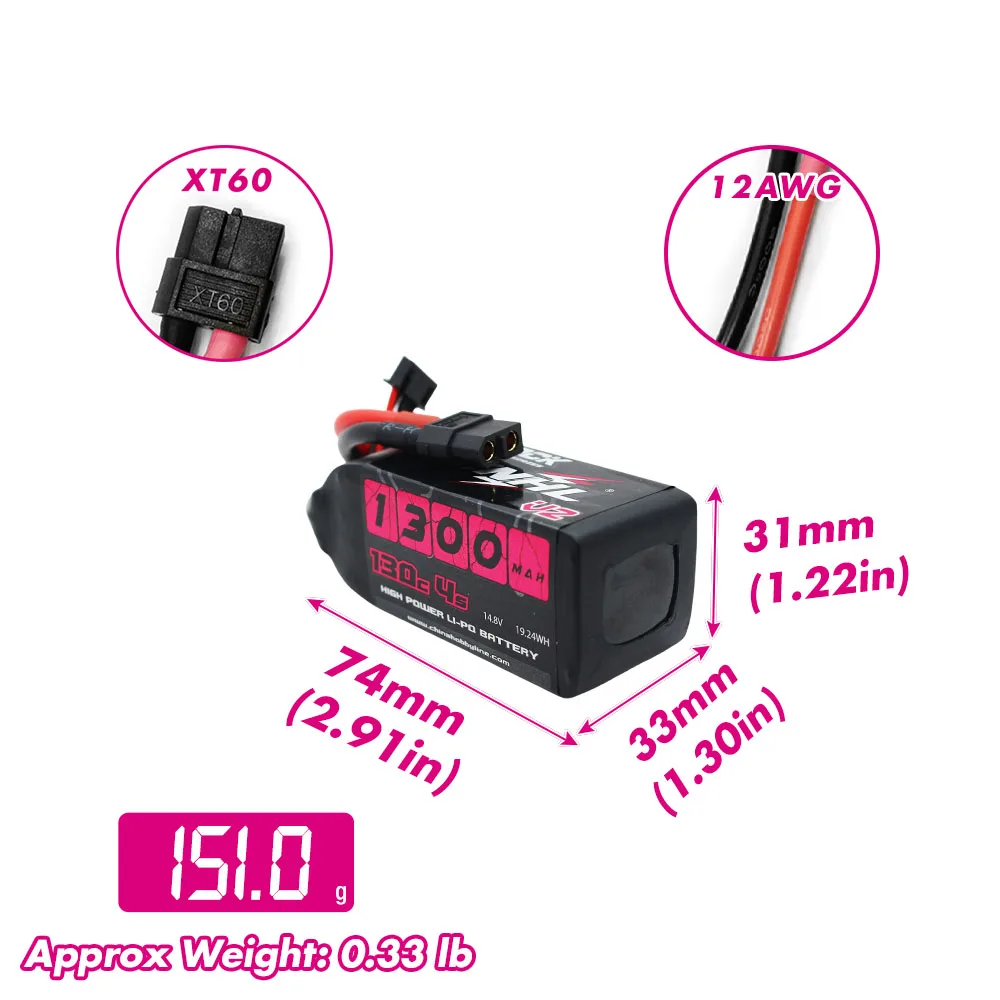 RU Warehouse 2 шт. CNHL 4S 14,8 В Lipo аккумулятор 1300 мАч 1500 мАч 130C с вилкой XT60 (art.: 3920d0d9f253a) - 3920d0d9f253a