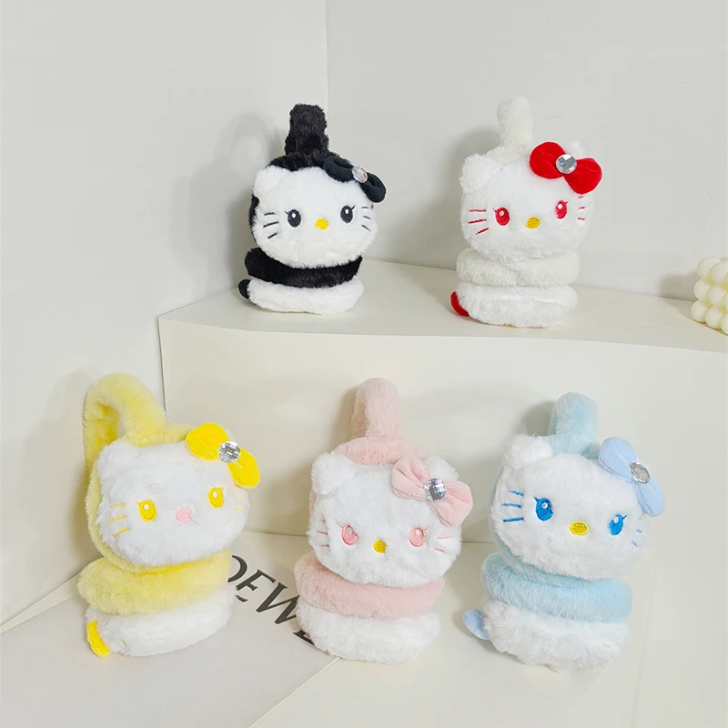 Фото Плюшевые наушники Sanrio с героями мультфильмов «Hello Kitty», мягкие плюшевые теплые наушники, зимние уличные наушники с защитой от холода, чехол для ушей №2