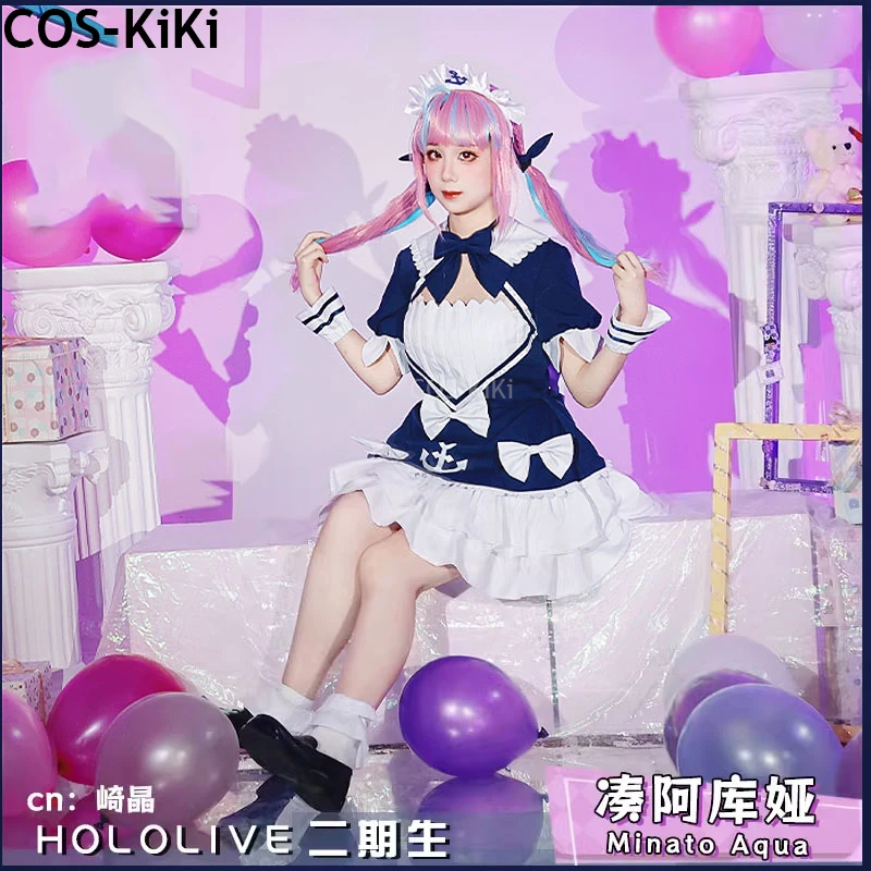 COS-KiKi Vtuber Hololive Minato Aqua платье горничной игровой костюм прекрасный косплей костюм Хэллоуин вечерние наряд для ролевых игр женский