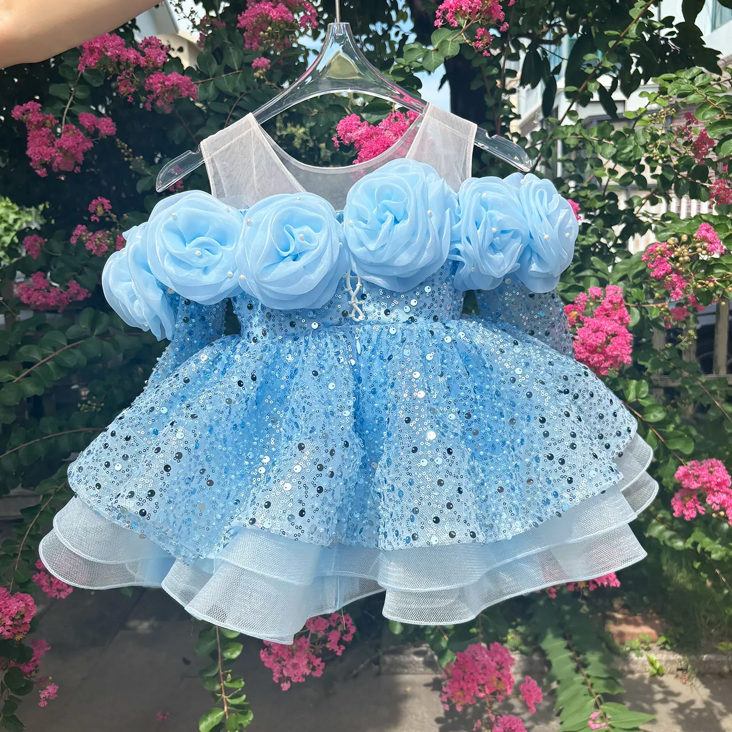 Фото Jill Wish D099 Роскошное платье с цветочным узором для девочек, кружевное бальное платье принцессы с длинными рукавами для маленьких детей на свадьбу, первый день рождения №2