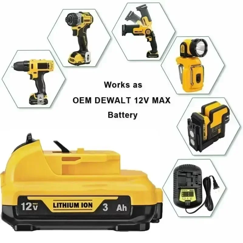 Фото Беспроводной/перезаряжаемый для литий-ионных аккумуляторов Dewalt DCB120, 12 В, 3,0 Ач, аккумулятор DCB124 DW089LG DCD701F2, электроинструменты/лазерный уровень №3