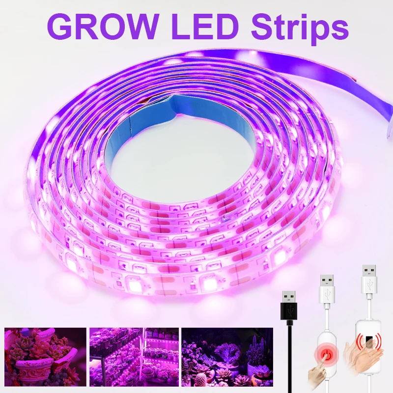 USB PhytoTape Лампы для выращивания в помещении Лампа для растений SMD2835 Свет для выращивания растений Светодиодные ленты 5 В Для выращивания цветов Аквариум Свет полного спектра