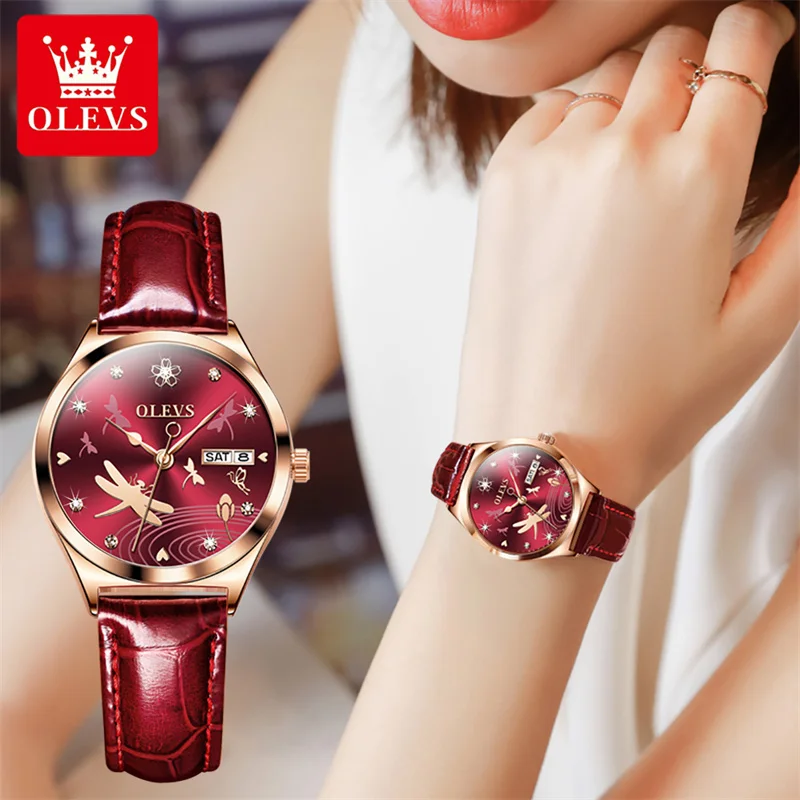 Reloj Mujer OLEVS автоматические механические женские часы модный розовое золото кожаный ремешок женские часы романтический подарок подруге