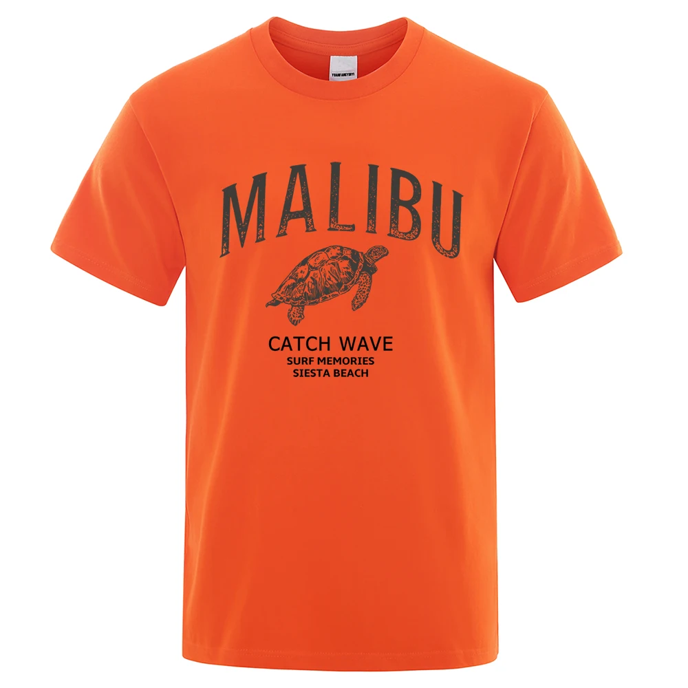 Фото Мужская свободная футболка Malibu Catch, Повседневная летняя дышащая футболка большого размера с принтом морской черепахи, 100% хлопок №3