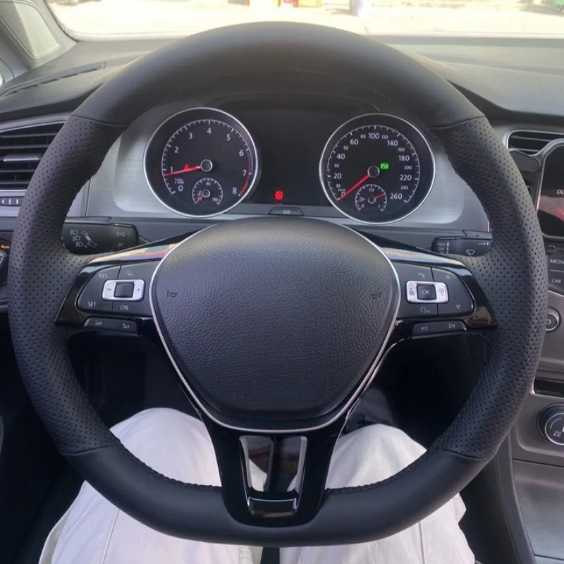 Сшитый вручную черный чехол на руль из микрофибры для Volkswagen VW Golf 7 Mk7 Nieuwe Polo jetta Passat B8 Auto