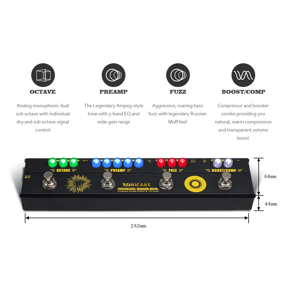 Фото SONICAKE BOOM Ave. Bass Preamp DI Box Компрессор с несколькими эффектами Boost Fuzz Octave Педаль с петлей FX QCE-40 №3