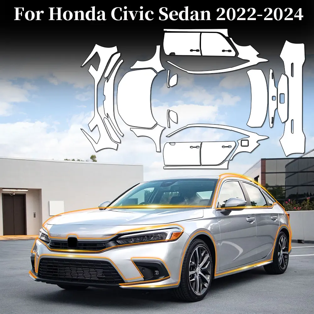 Для Honda Civic Sedan 2022-2024 9Mil Защитная пленка из ТПУ от царапин, защитная пленка для краски, бюстгальтер для кузова автомобиля, прозрачный комплект PPF, автомобильные аксессуары