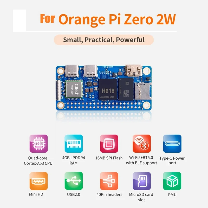Фото Для Orange Pi Zero 2 Вт макетная плата 4 ГБ ОЗУ DDR4 Мини-ПК Allwinner H618 Wi-Fi5 Bluetooth5.0 поддерживает 4K 60FPS Прочный №2