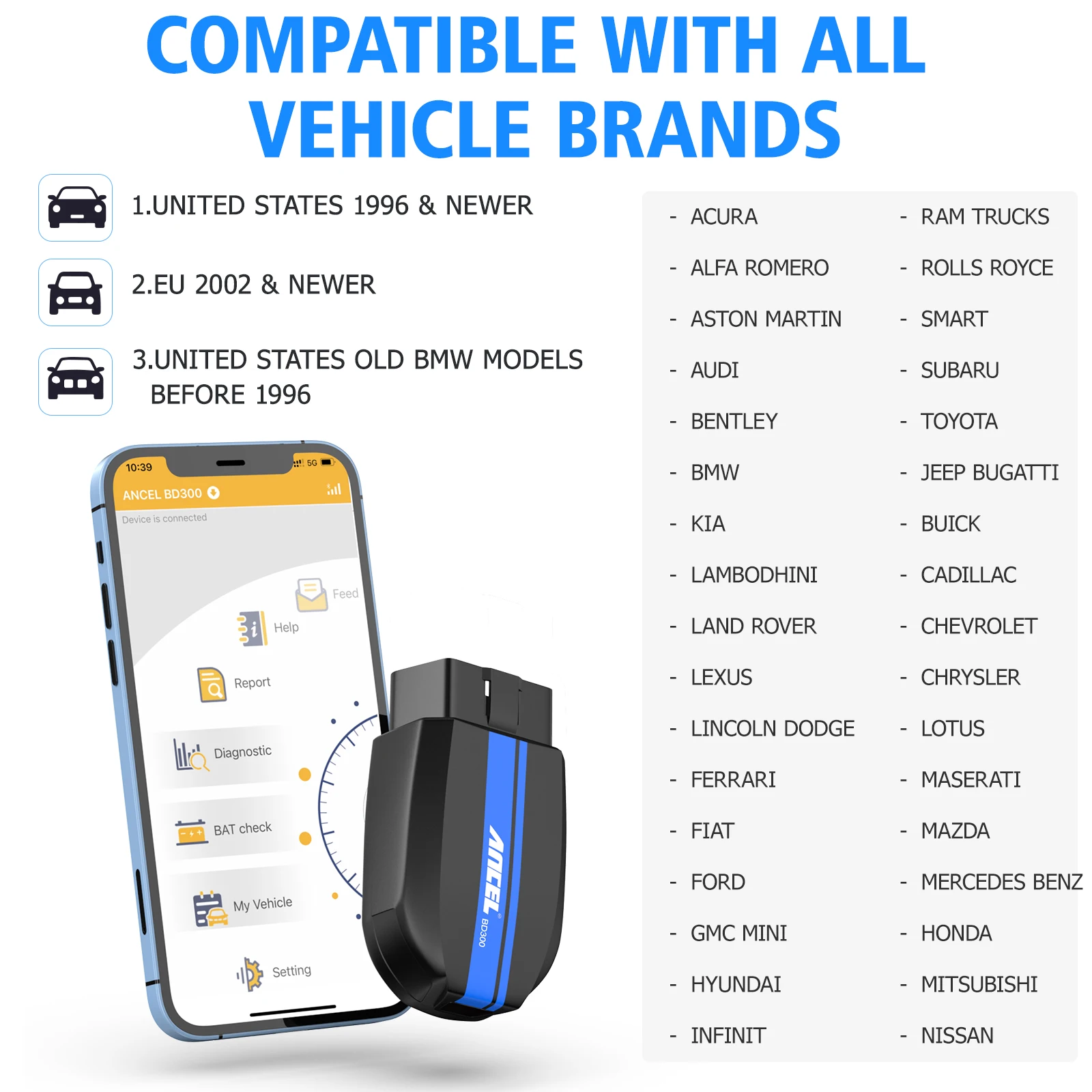 Ancel BD300 OBD2 Bluetooth Автомобильный сканер Профессиональный считыватель кодов для всех систем с функцией сброса EPB и ма... (art.: 3920c584723cb) - 3920c584723cb