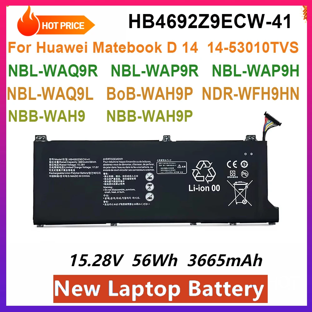Новый аккумулятор для ноутбука HB4692Z9ECW-41 для Huawei MateBook D 14-53010TVS NBL-WAQ9R/WAP9R/WAQ9HNR NDR-WFH9HN BoB-WAH9P 15,28 В 56 Втч