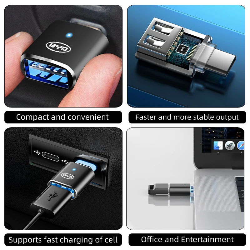 Фото Автомобильный USB-адаптер, зарядный преобразователь, Тип C на USB 3,0 LDE, быстрое подключение для BYD S6 S7 E5 E6 M6 G3 G5 T3 13 F3 F0 Tang Song Max №5